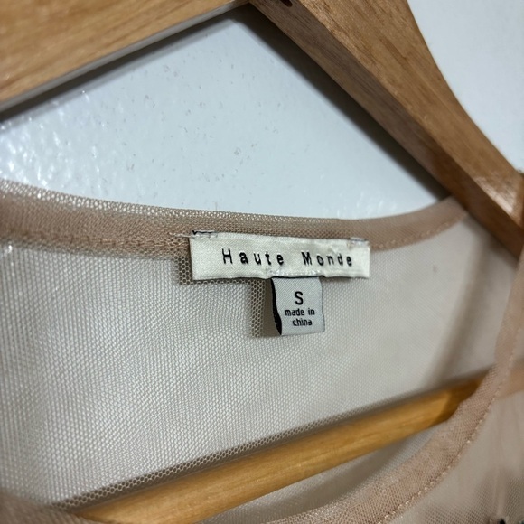 Haute Monde Embroidered Beige Sheer Dress Size S - Picture 3 of 5